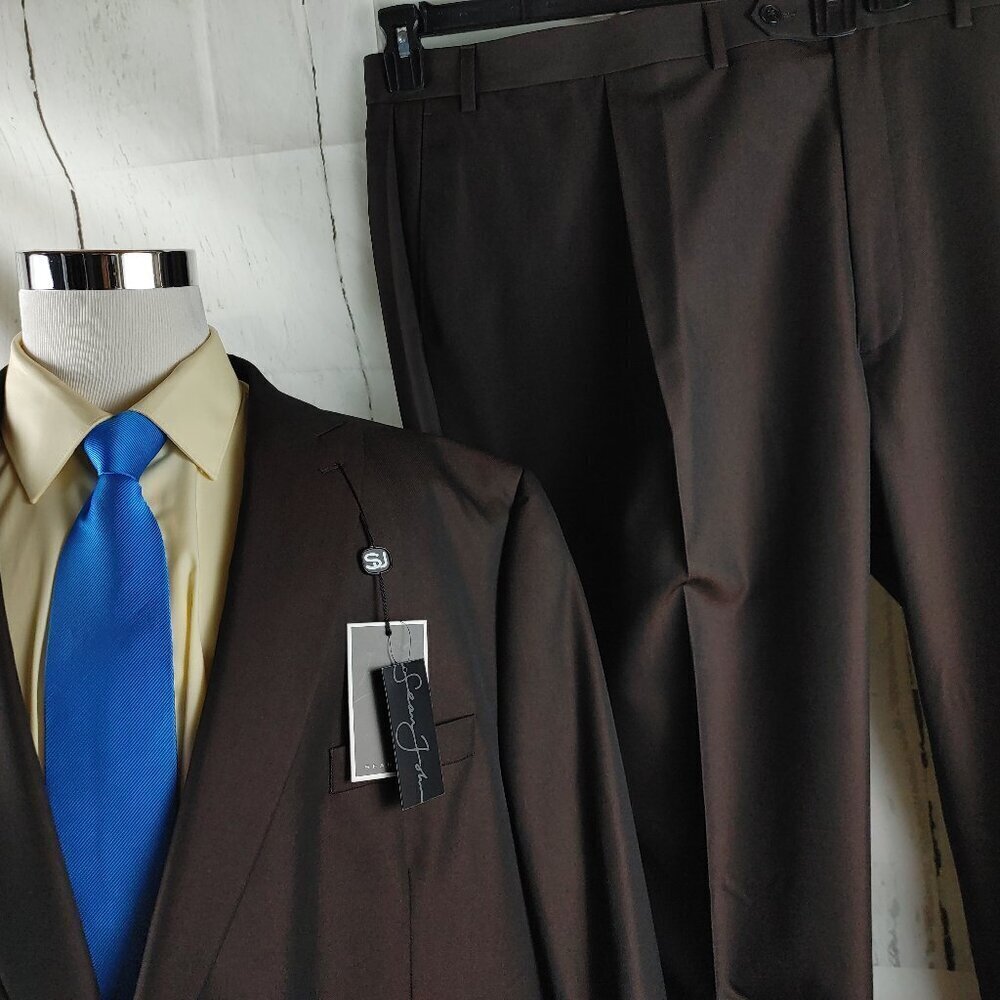 Sean John 56L 2 Button Brown Russet 2pc Suit 52x38.5 Pleated, Not Hemmed, NWT